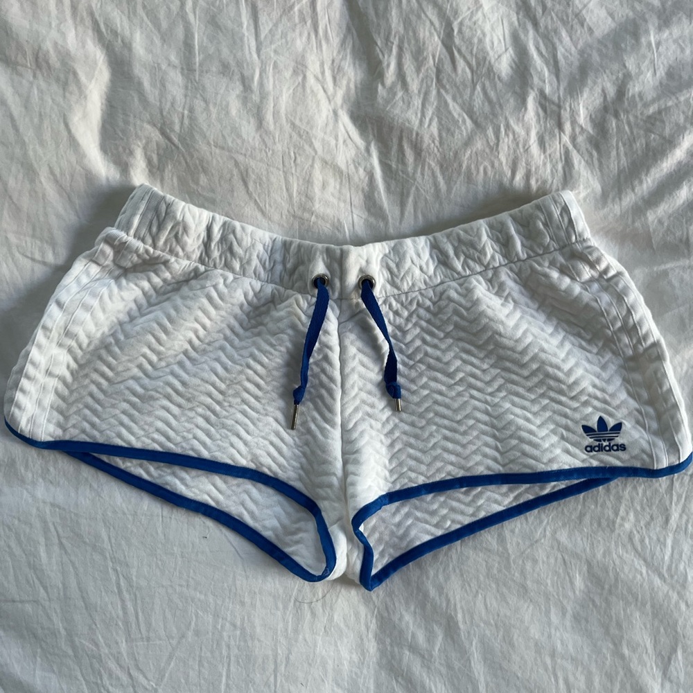 Adidas white and blue quilted lounge shorts